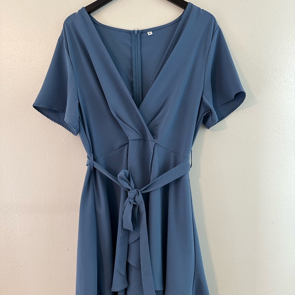 Elegant Blue Wrap Dress